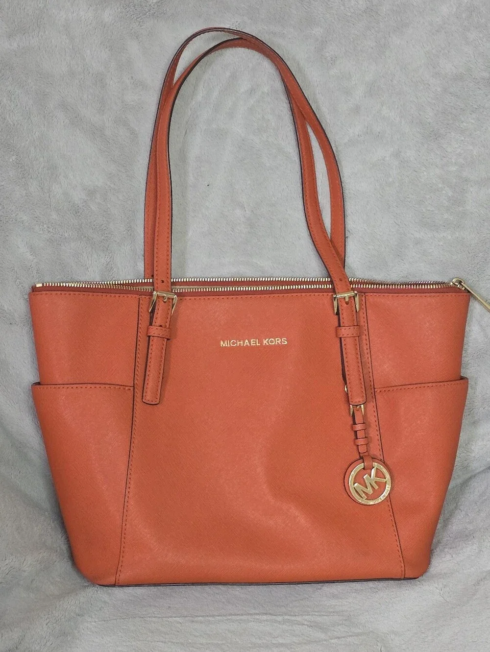Michael Kors Orange Saffiano Tote with Matching Wristlet - Picture 2 of 5